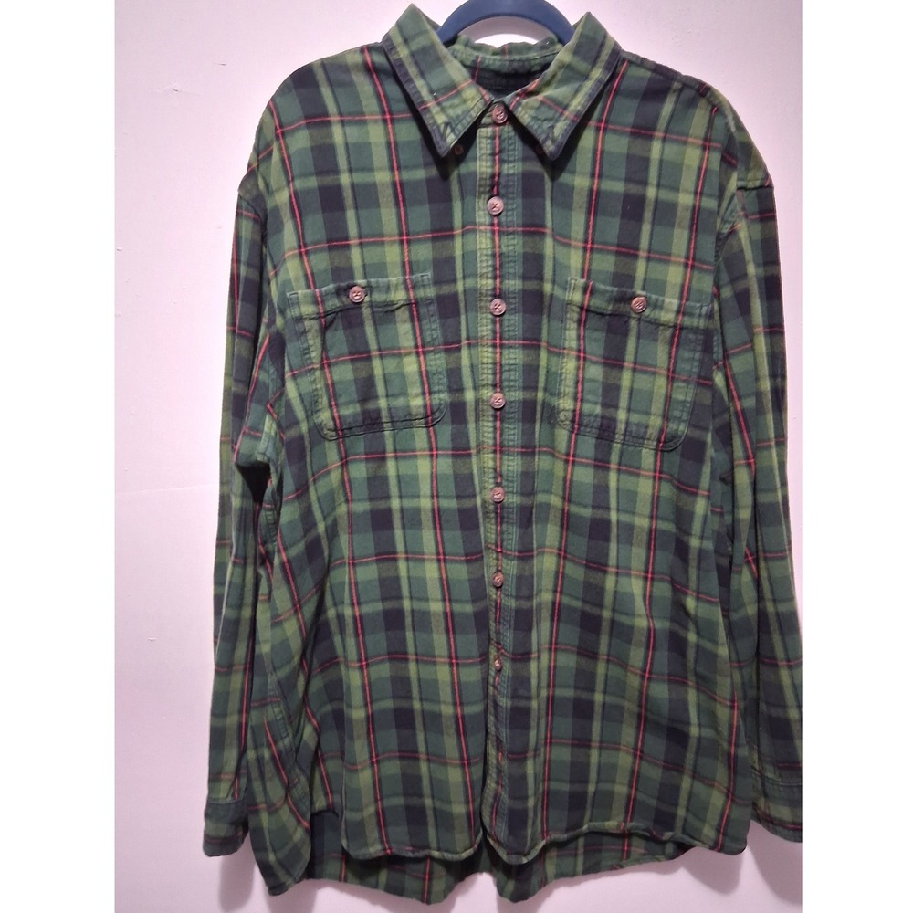 Duluth Size 2XLT Green Plaid Flannel Shirt Long Sleeve Button Up Casual Workwear